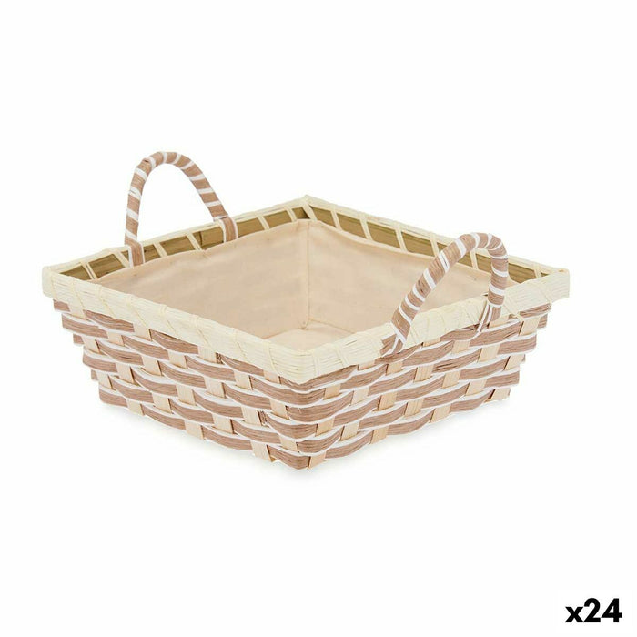 Multi-purpose basket With handles Squared Braiding Natural Metal Cloth 27 x 13 x 21 cm (24 Units)