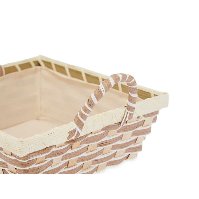 Multi-purpose basket With handles Squared Braiding Natural Metal Cloth 27 x 13 x 21 cm (24 Units)